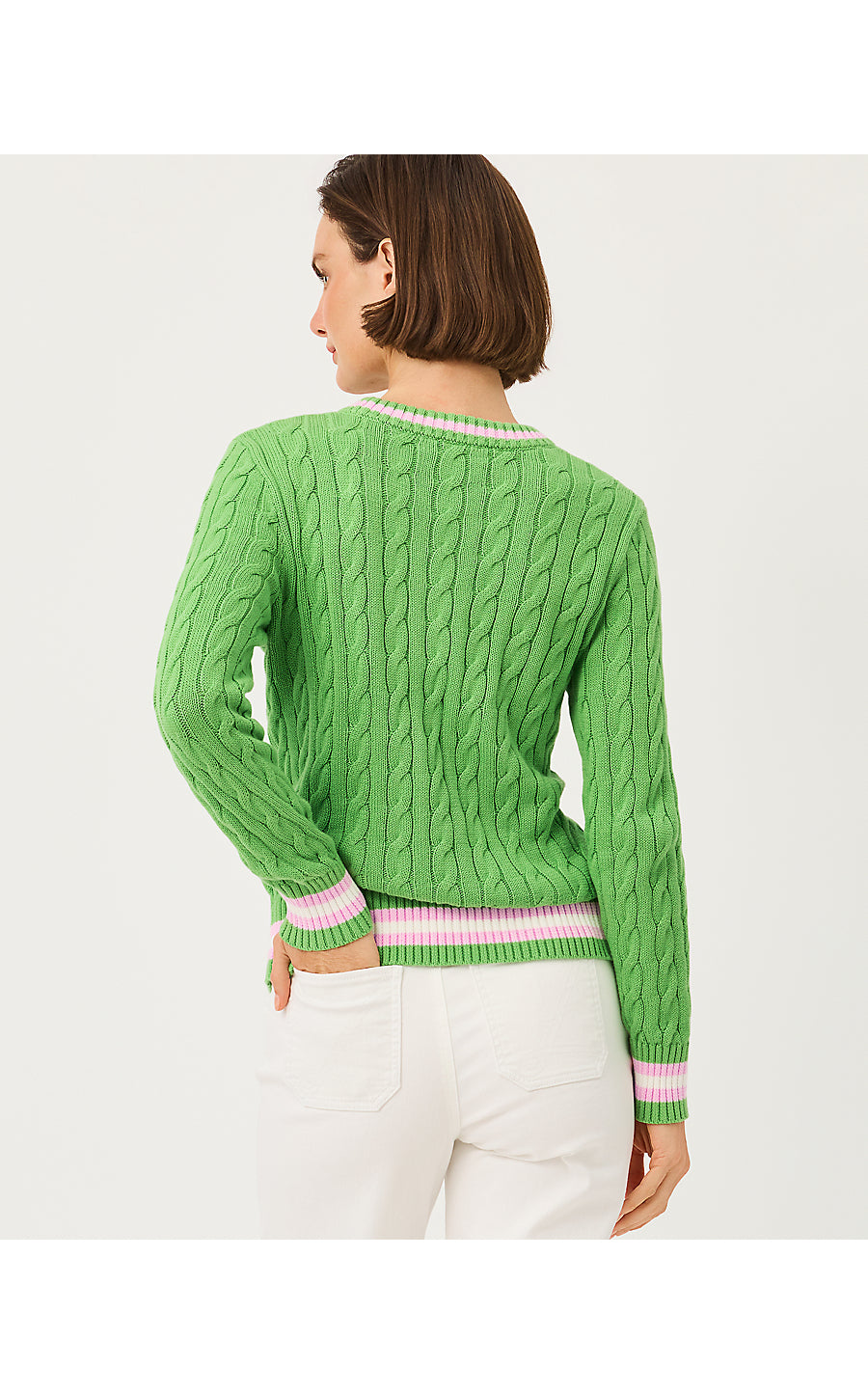 BROCKTON CREW NECK SWEATE | CHATEAU GREEN X OLEANDER PINK TIPPING