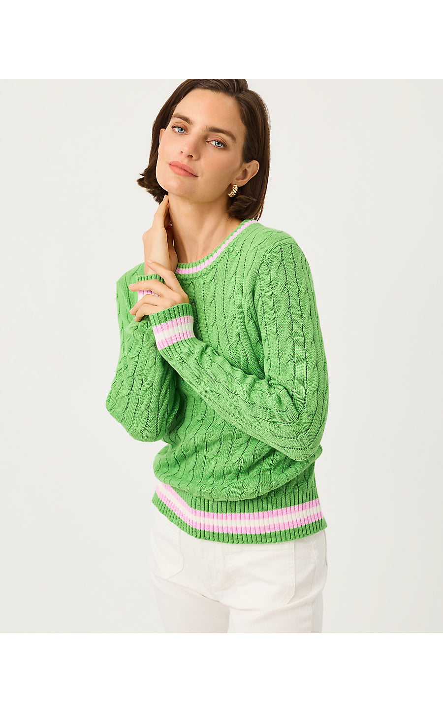 BROCKTON CREW NECK SWEATE | CHATEAU GREEN X OLEANDER PINK TIPPING