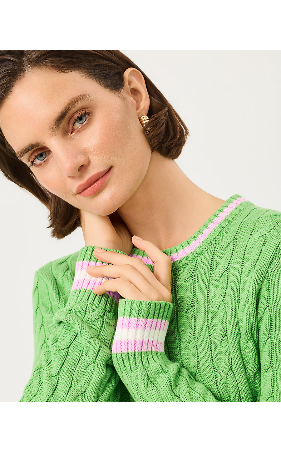 BROCKTON CREW NECK SWEATE | CHATEAU GREEN X OLEANDER PINK TIPPING