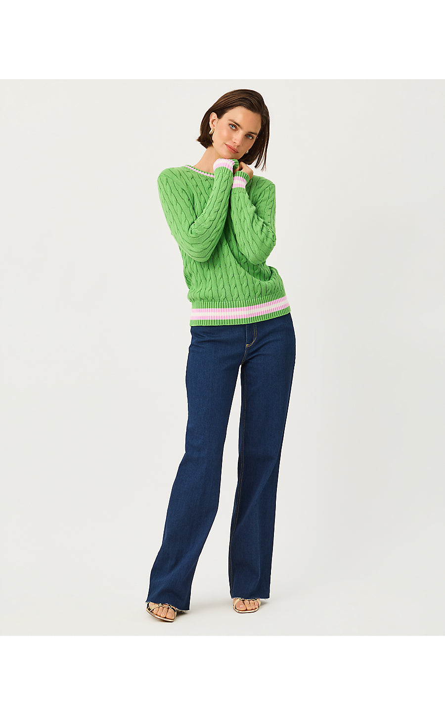 BROCKTON CREW NECK SWEATE | CHATEAU GREEN X OLEANDER PINK TIPPING