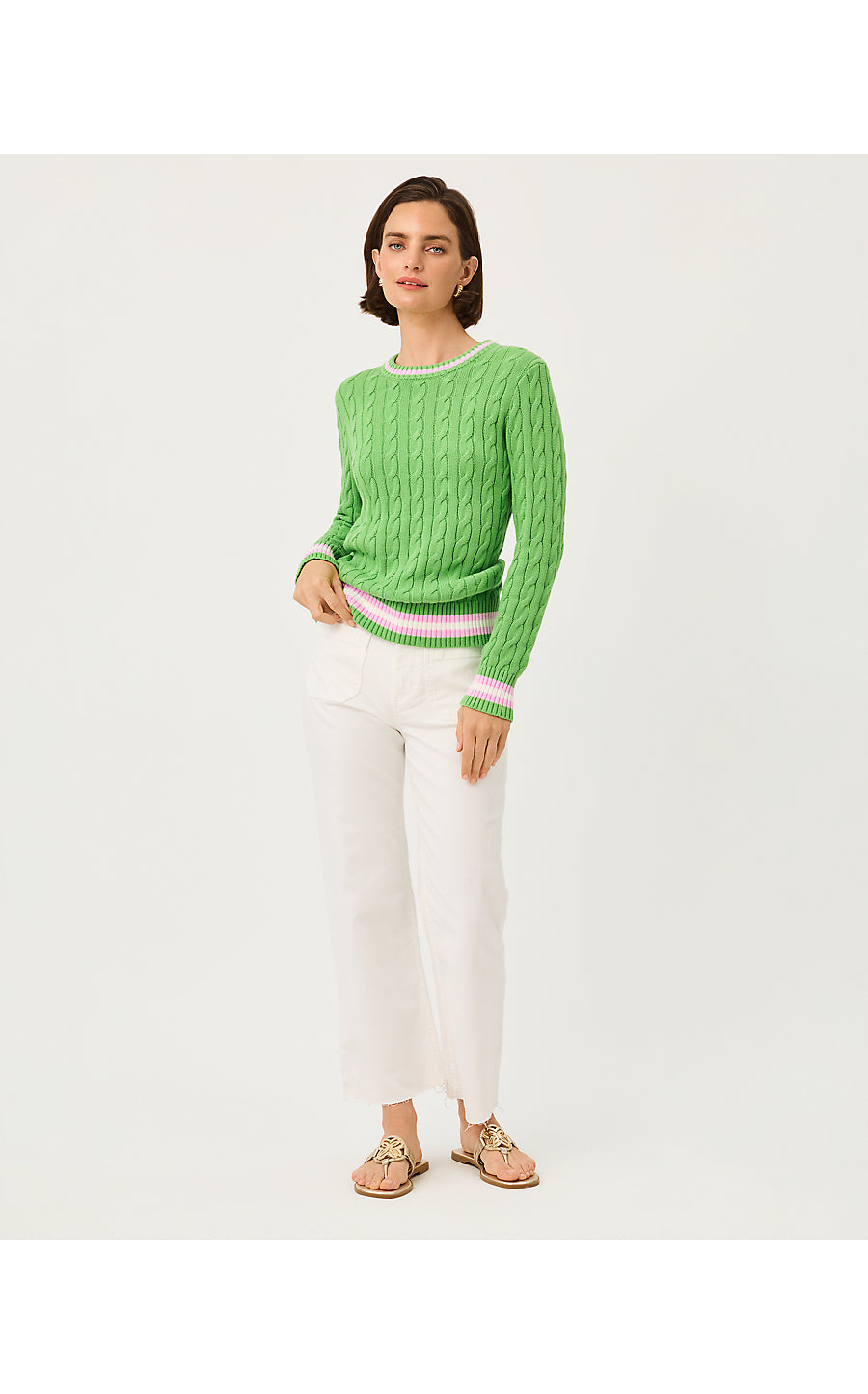 BROCKTON CREW NECK SWEATE | CHATEAU GREEN X OLEANDER PINK TIPPING