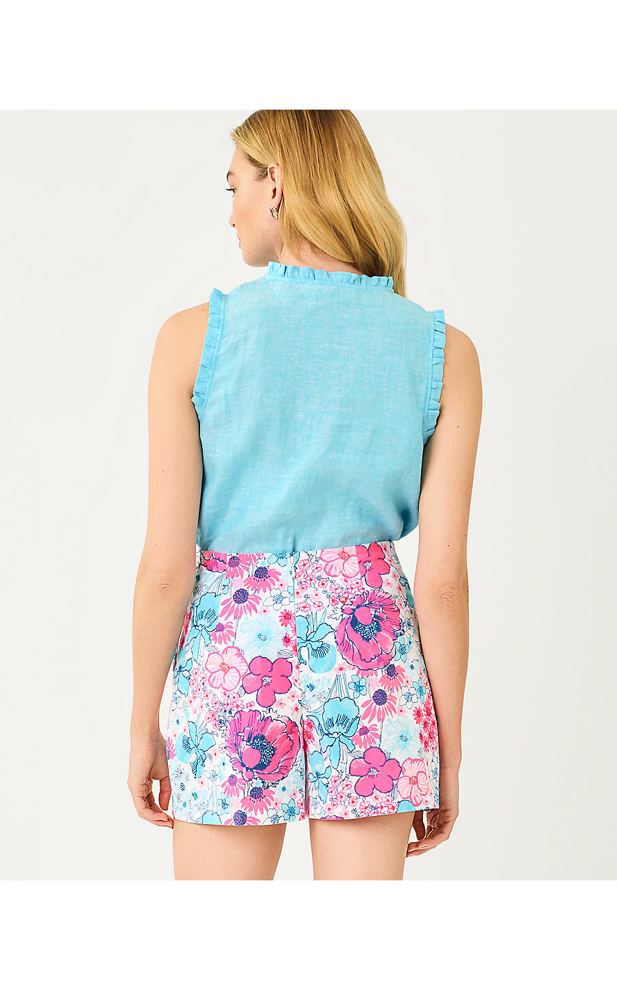 KAVALLA SLEEVELESS RUFFLE | CAPRI BLUE X RESORT WHITE