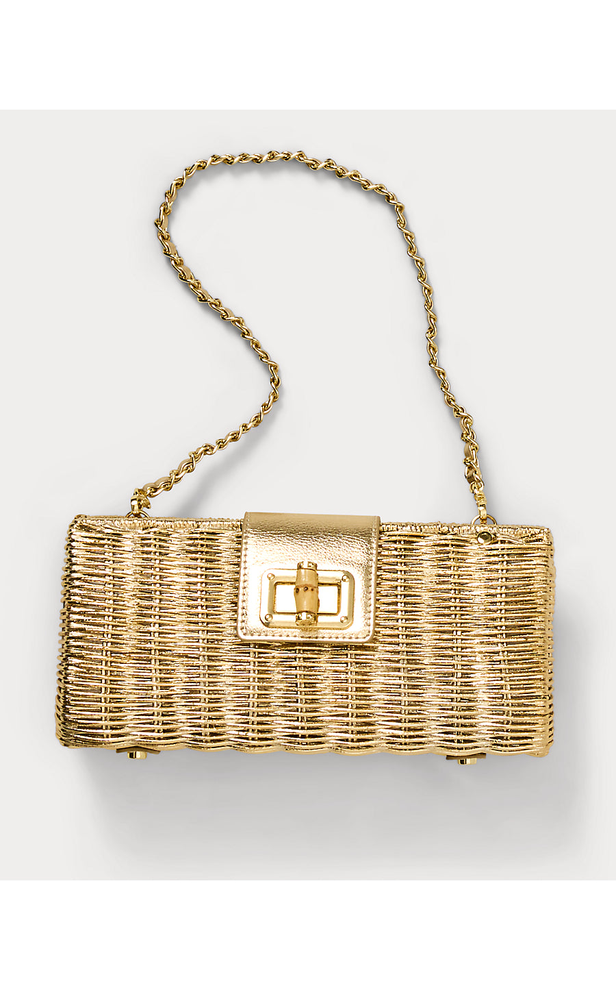 LEENA WICKER CLUTCH | GOLD METALLIC