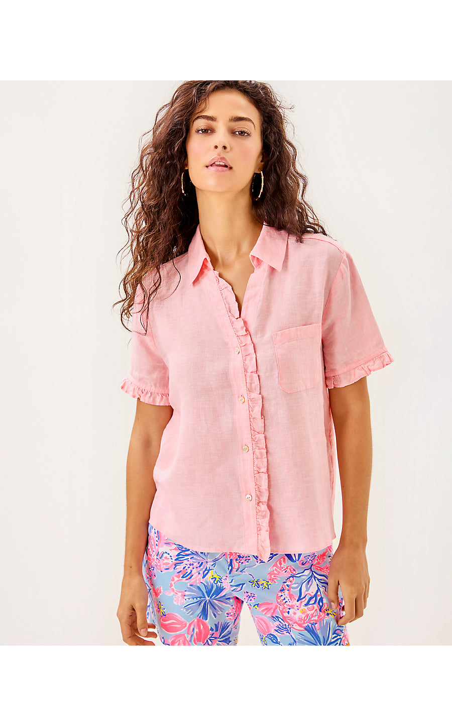 CARDEN RUFFLE TOP | SORBET PINK X RESORT WHITE