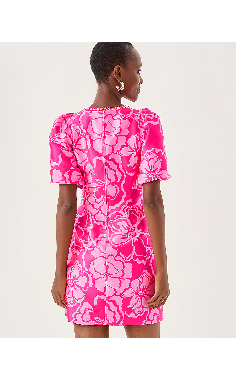 BRITNEE JACQUARD SHIFT DR | PARIGI PINK GO BIG SATIN JACQUARD