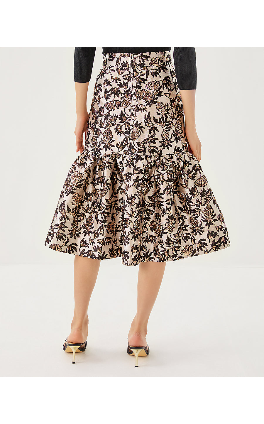 VALORA MIDI SKIRT | NOIR PINEAPPLE PUFF METALLIC JACQUARD