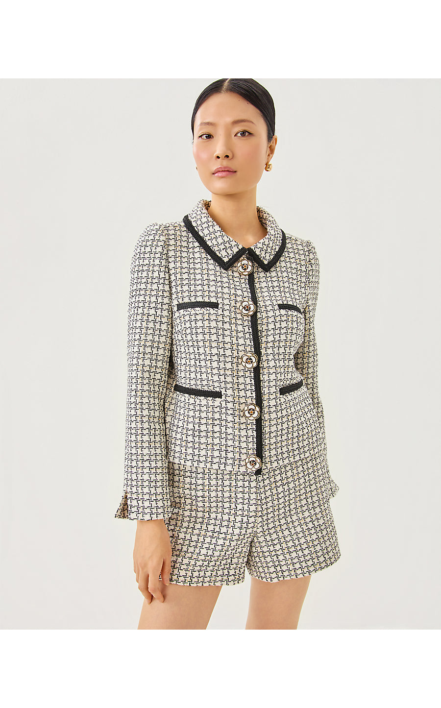 KALARA BOUCLE JACKET | COCONUT LUREX HOUNDSTOOTH BOUCLE