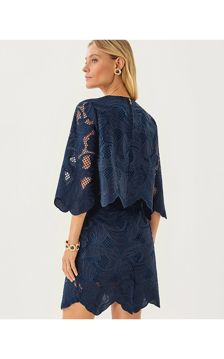 AMABEL LONG SLEEVE CROPPE | LOW TIDE NAVY SWAY WITH ME SCALLOPED LACE