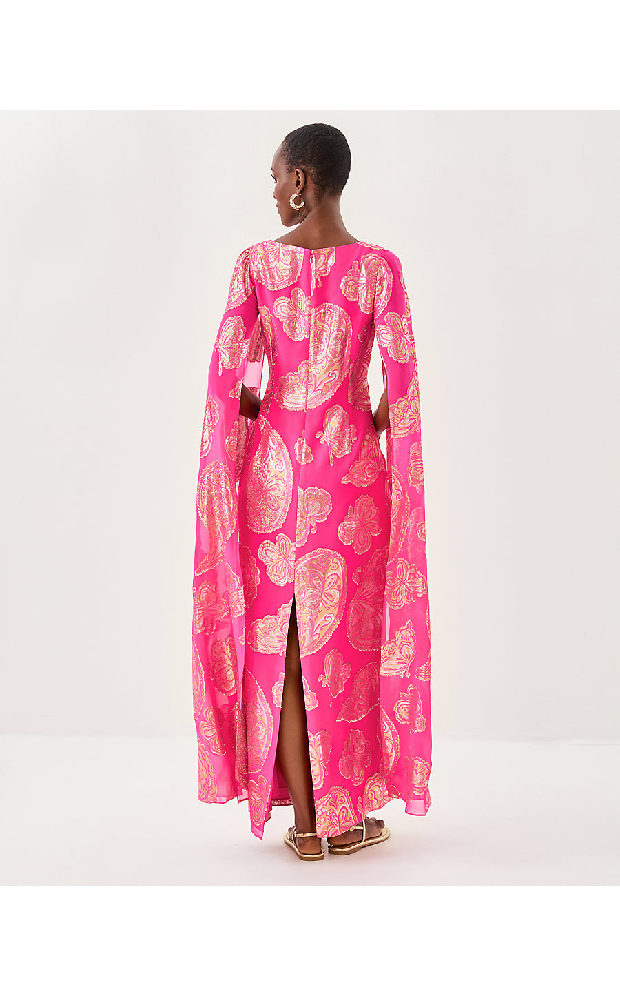 MADELYN SILK MAXI CAFTAN | PARIGI PINK SHES SO FLY METALLIC CLIP