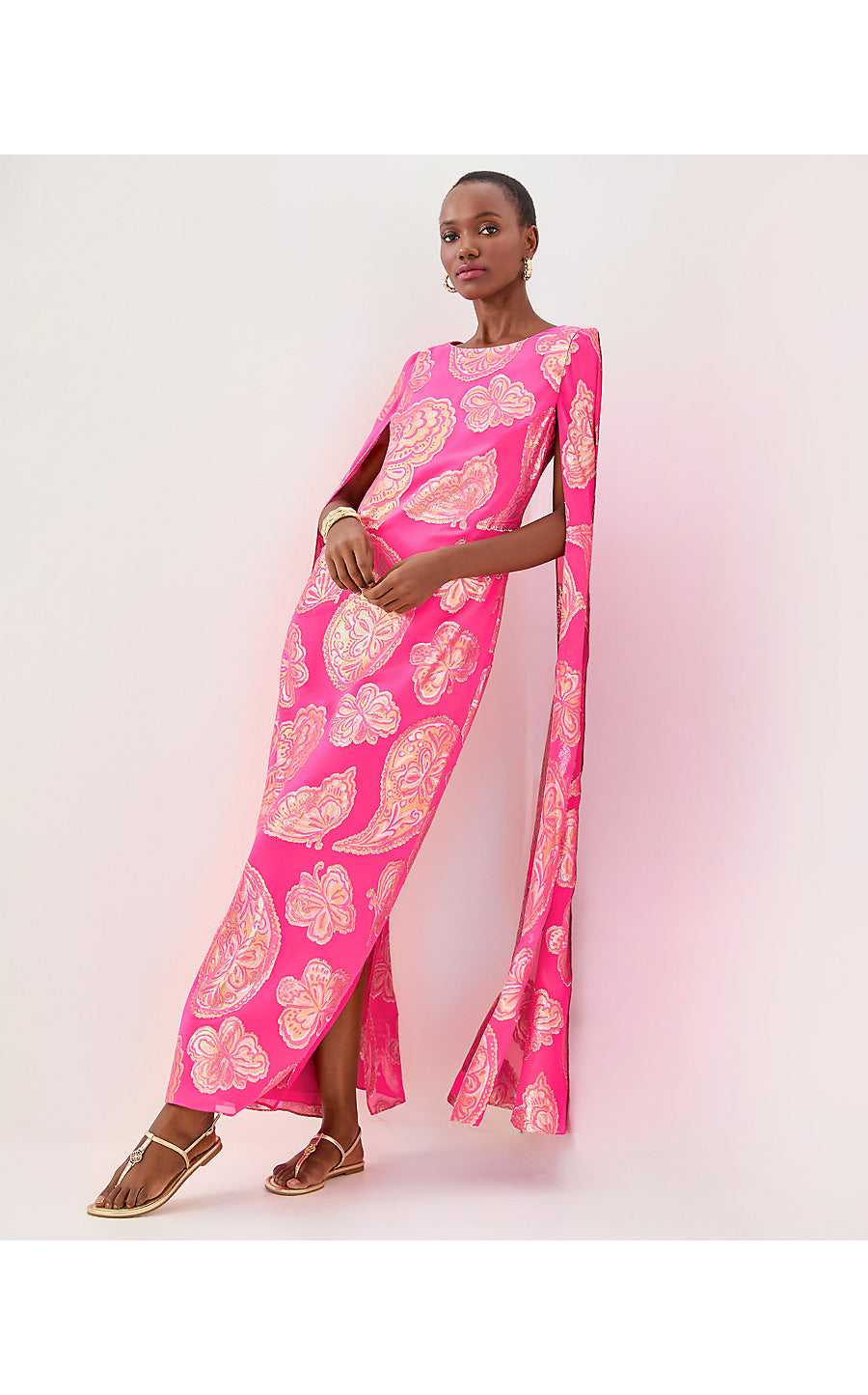 MADELYN SILK MAXI CAFTAN | PARIGI PINK SHES SO FLY METALLIC CLIP