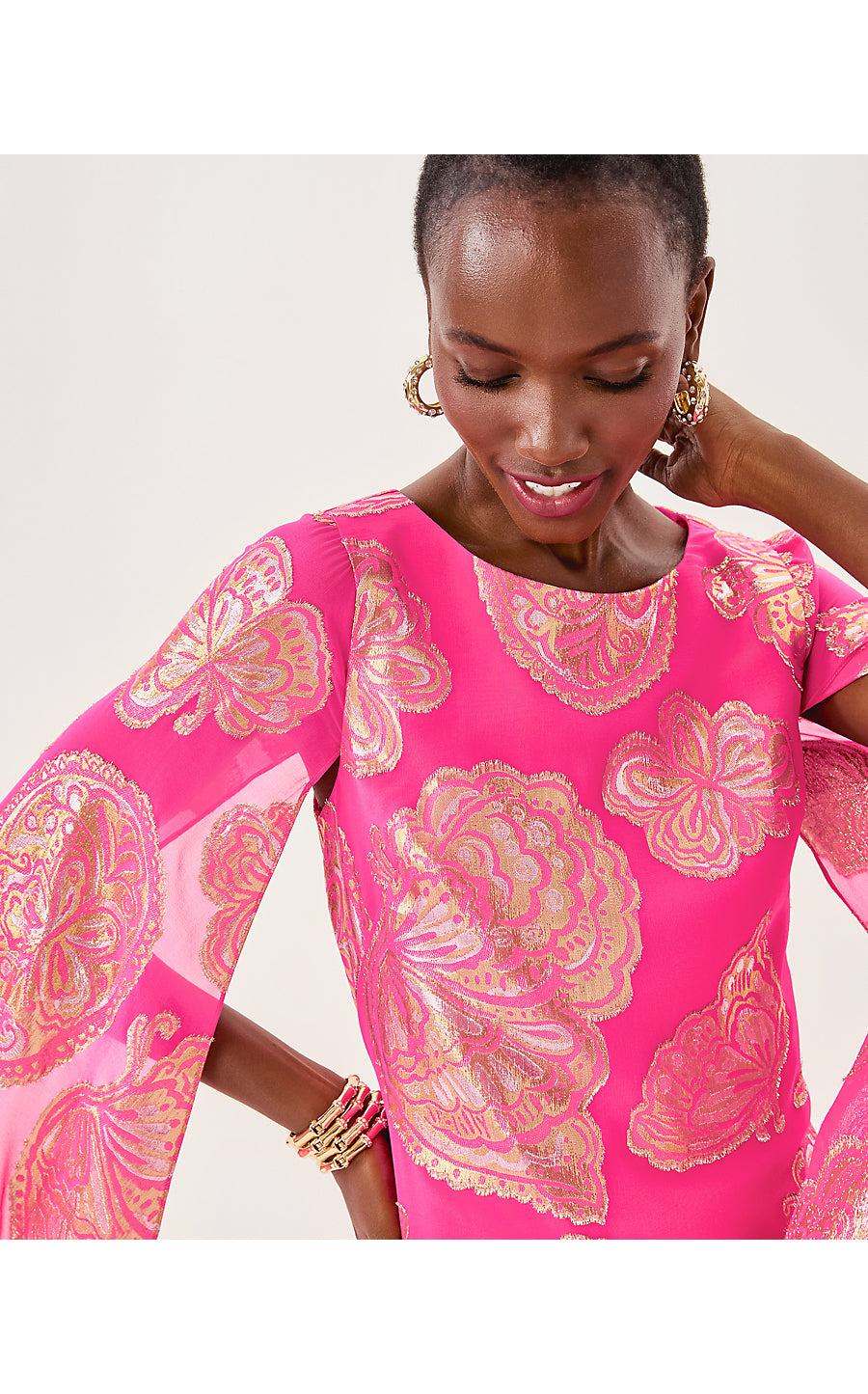 MADELYN SILK MAXI CAFTAN | PARIGI PINK SHES SO FLY METALLIC CLIP