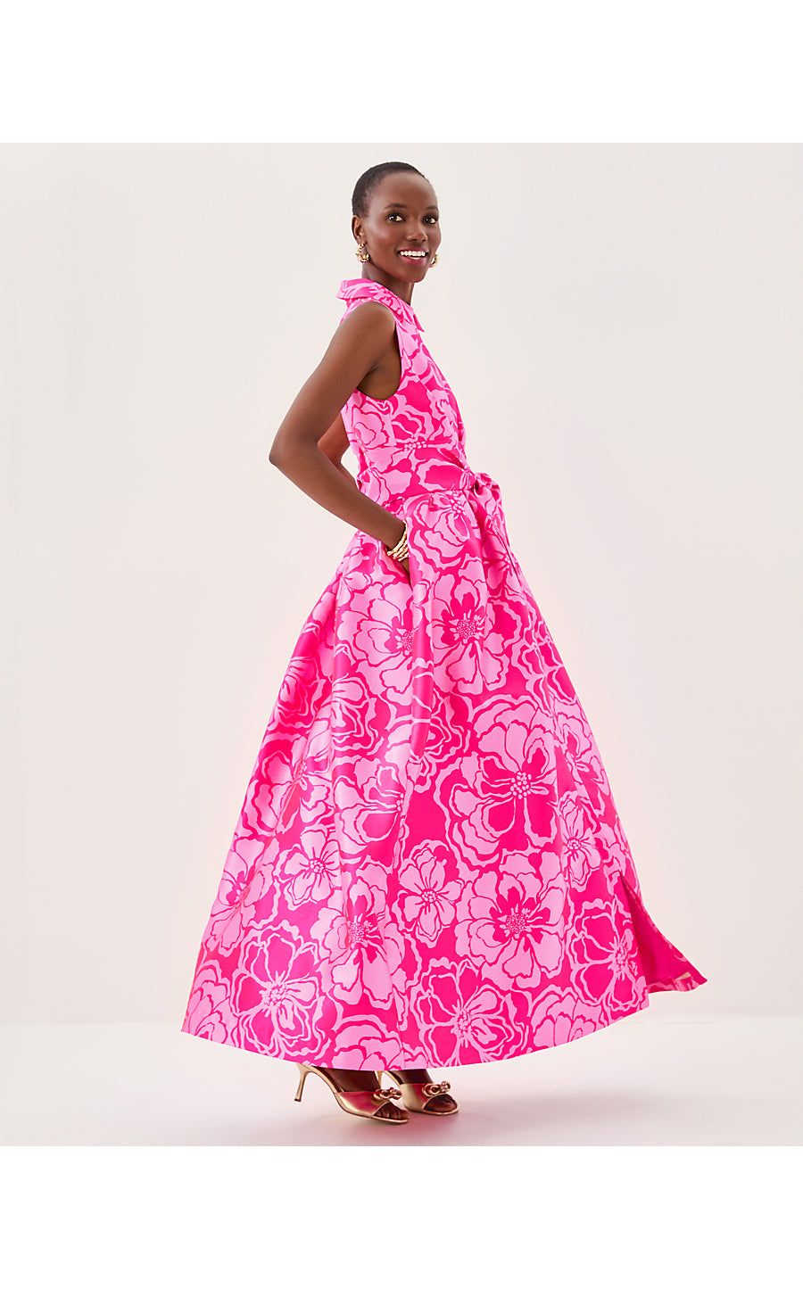 MARRIA MAXI DRESS | PARIGI PINK GO BIG SATIN JACQUARD