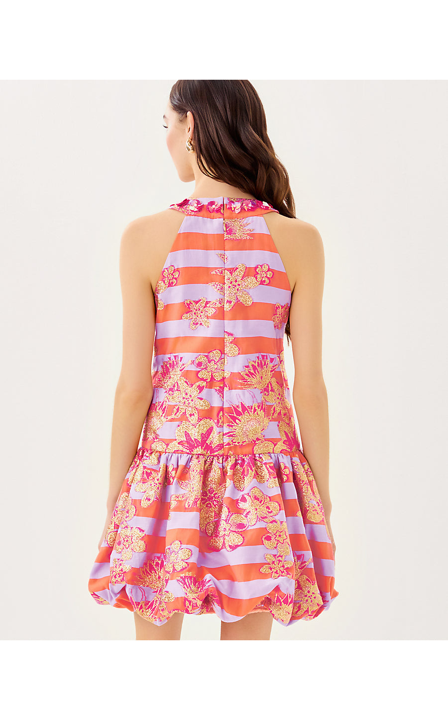 ASHLYNN DRESS | PAPAYA METALLIC FLORAL STRIPE JACQUARD