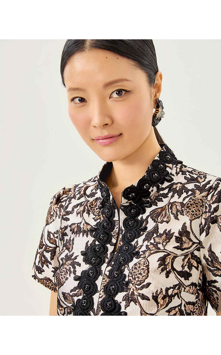 TEDDY JACQUARD SHIFT | NOIR PINEAPPLE PUFF METALLIC JACQUARD