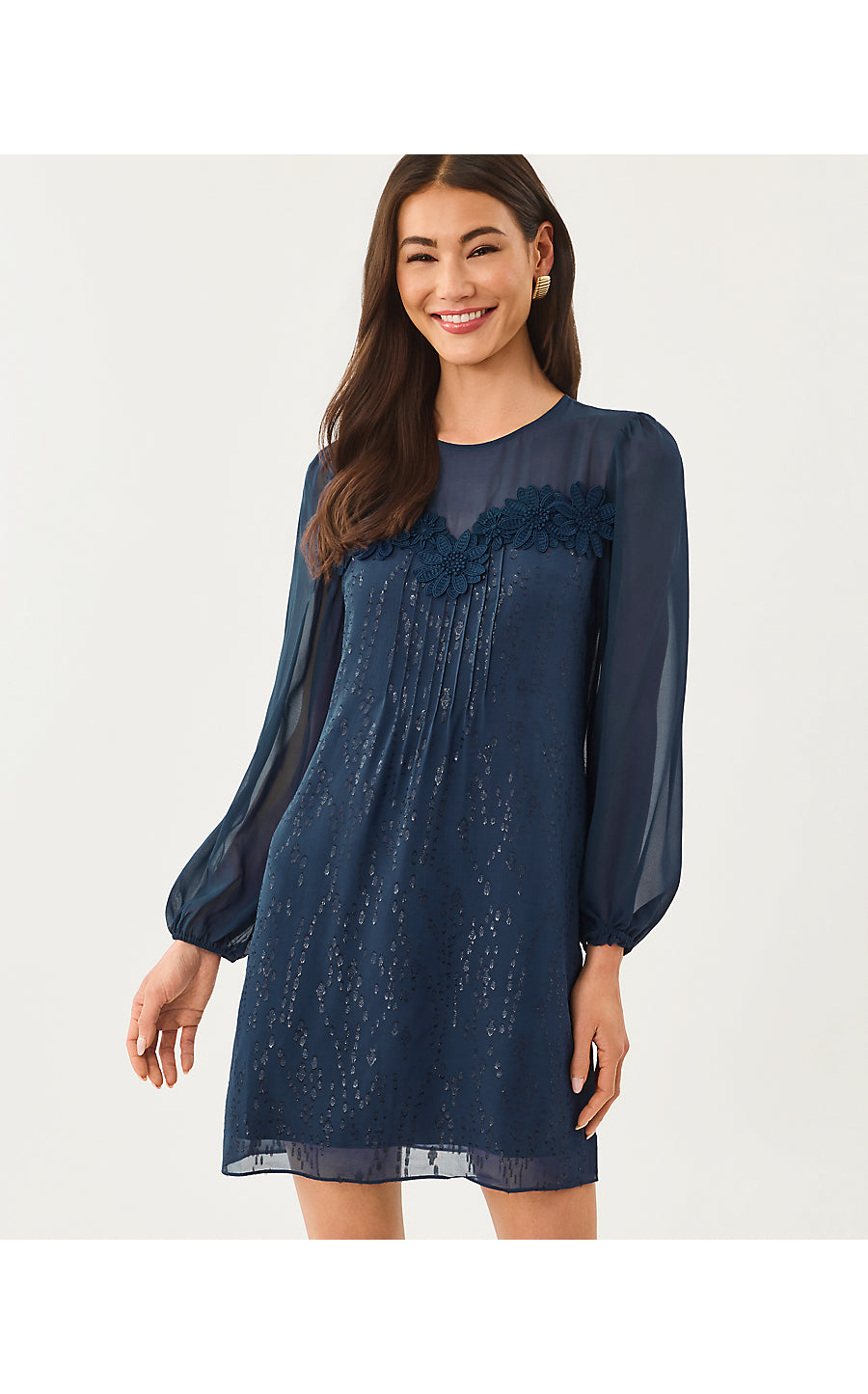 GAIL SILK DRESS | LOW TIDE NAVY FISH CLIP CHIFFON