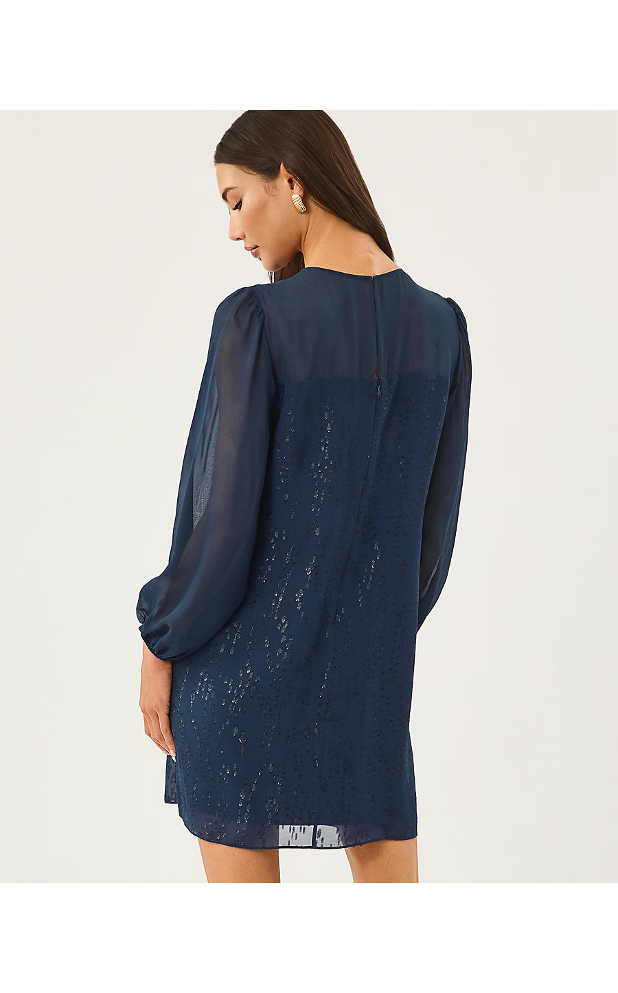 GAIL SILK DRESS | LOW TIDE NAVY FISH CLIP CHIFFON