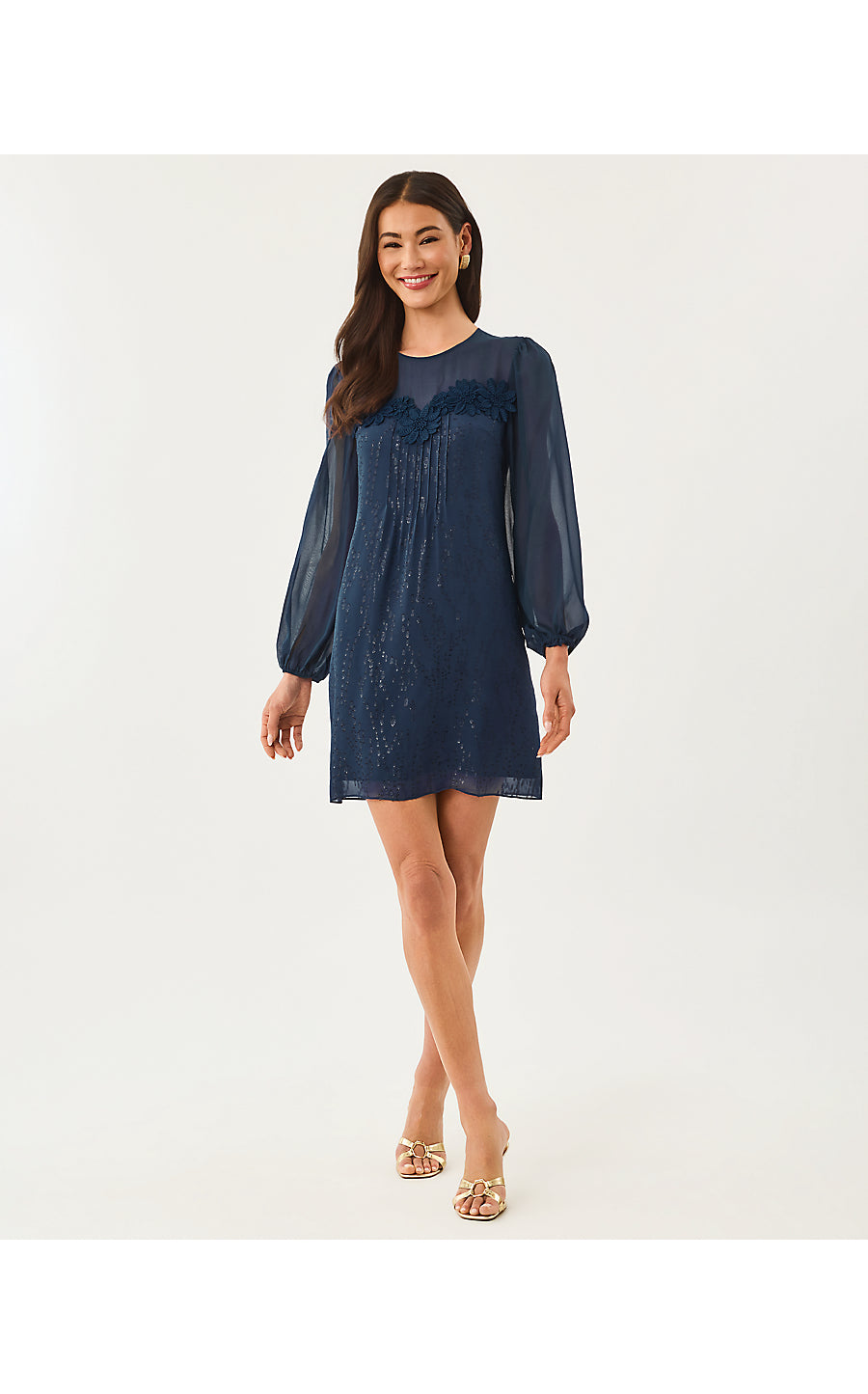 GAIL SILK DRESS | LOW TIDE NAVY FISH CLIP CHIFFON