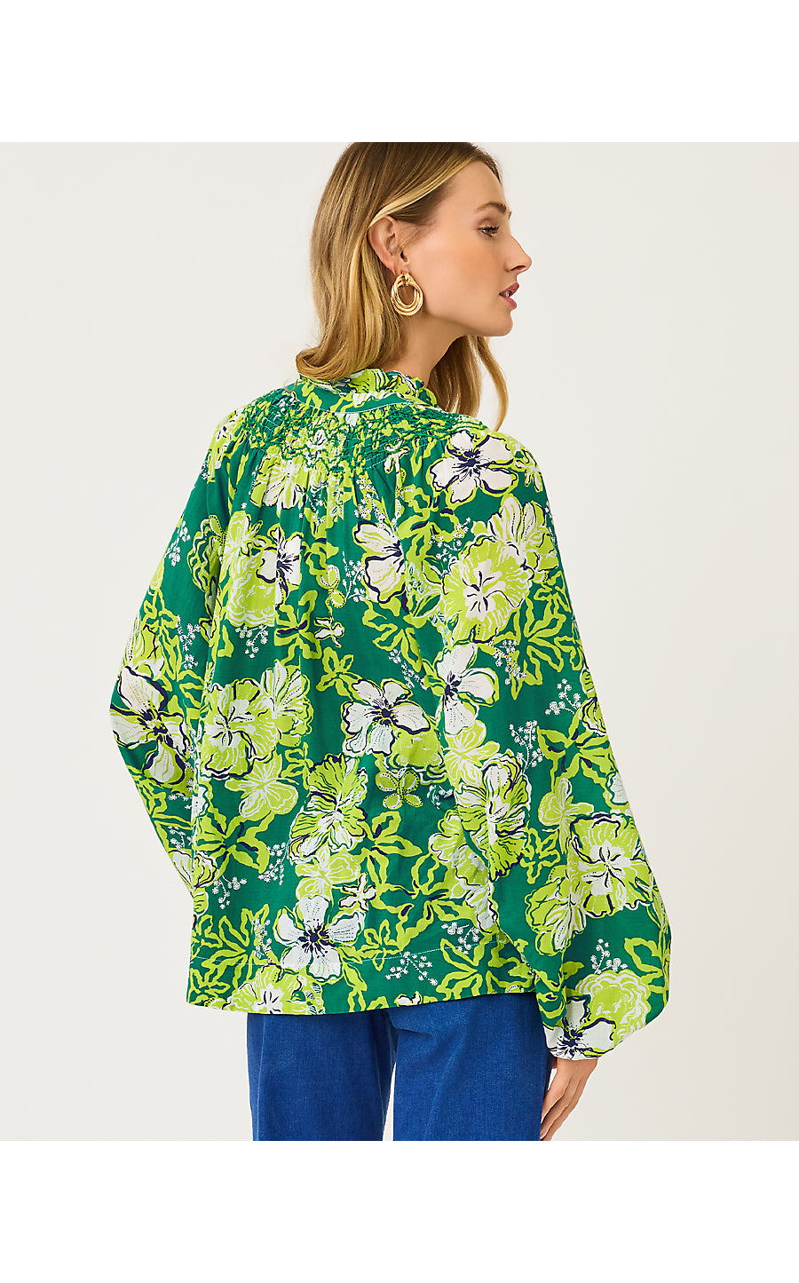 LOURDES LONG SLEEVE TOP | FIDDLE LEAF GREEN ONCE AND FLORAL