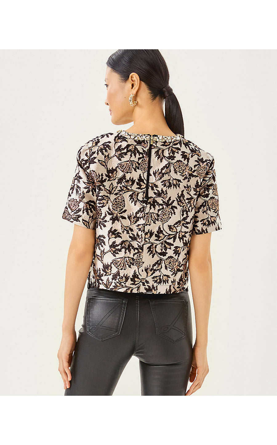 FOLIE CROPPED TOP | NOIR PINEAPPLE PUFF METALLIC JACQUARD