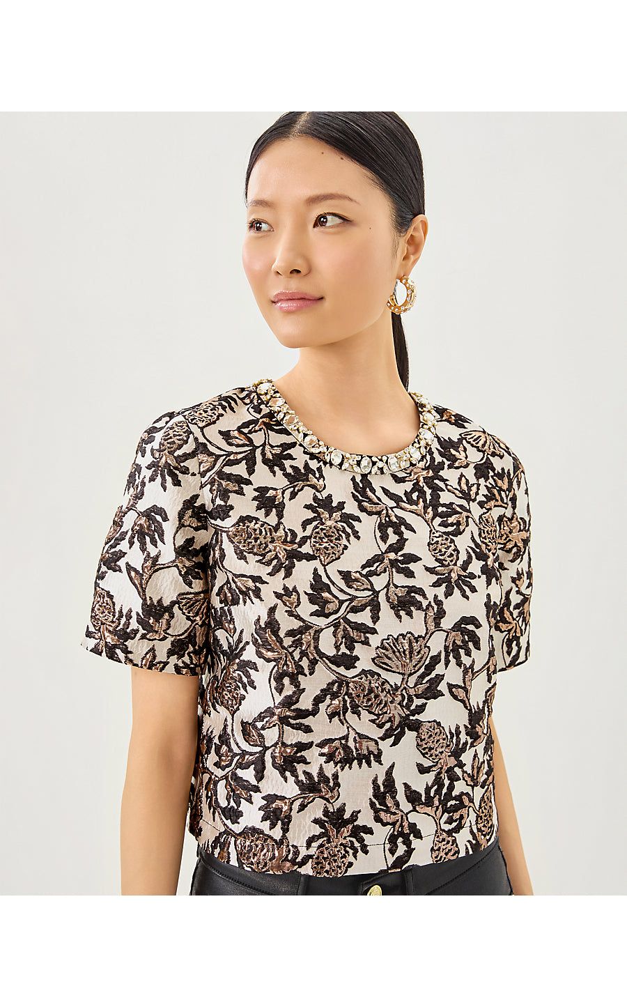 FOLIE CROPPED TOP | NOIR PINEAPPLE PUFF METALLIC JACQUARD