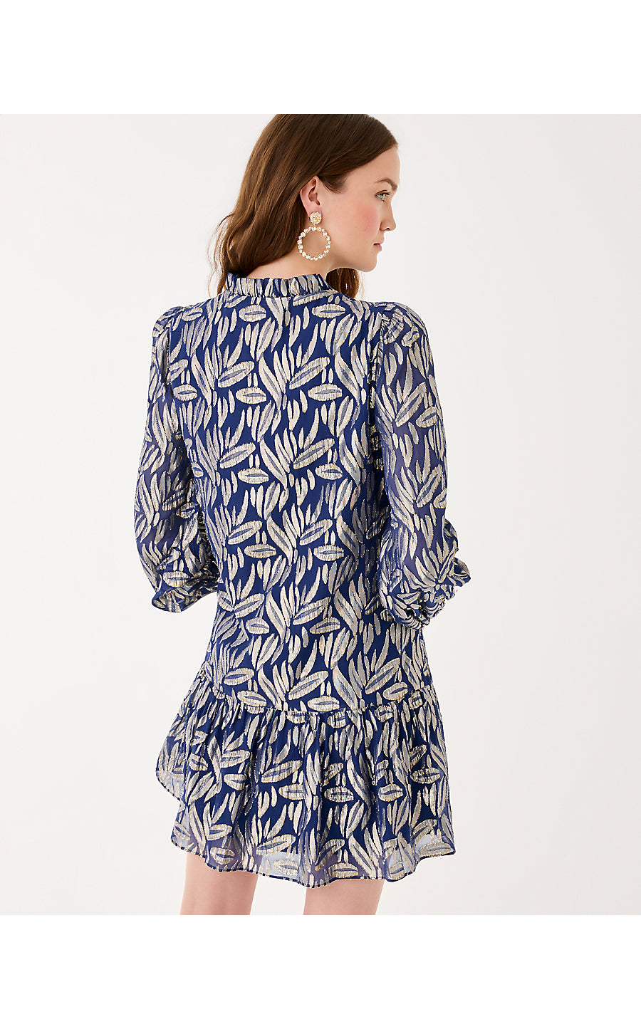 EVALINE SILK DRESS | LOW TIDE NAVY LEAFY BABE METALLIC SILK CLIP