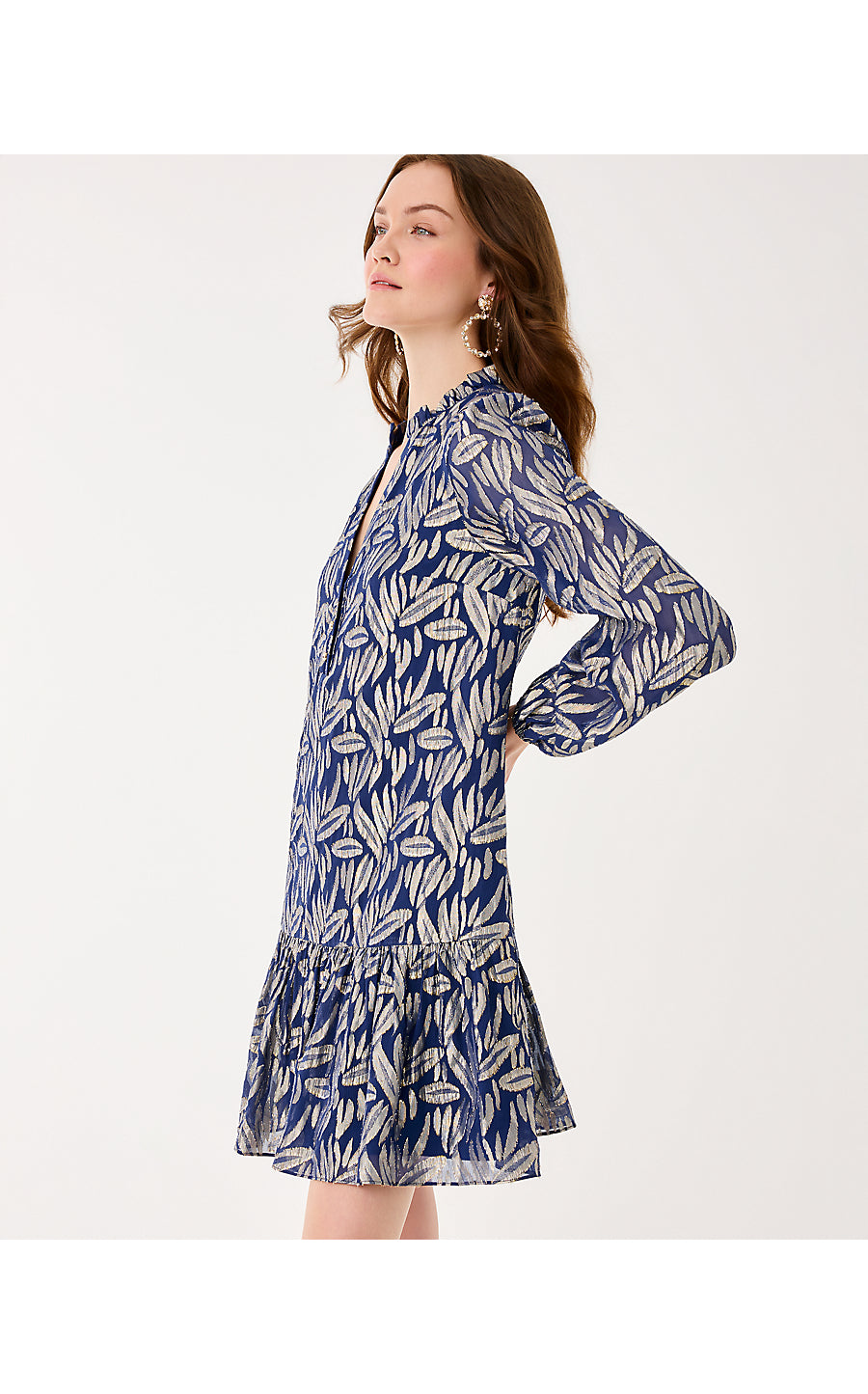 EVALINE SILK DRESS | LOW TIDE NAVY LEAFY BABE METALLIC SILK CLIP