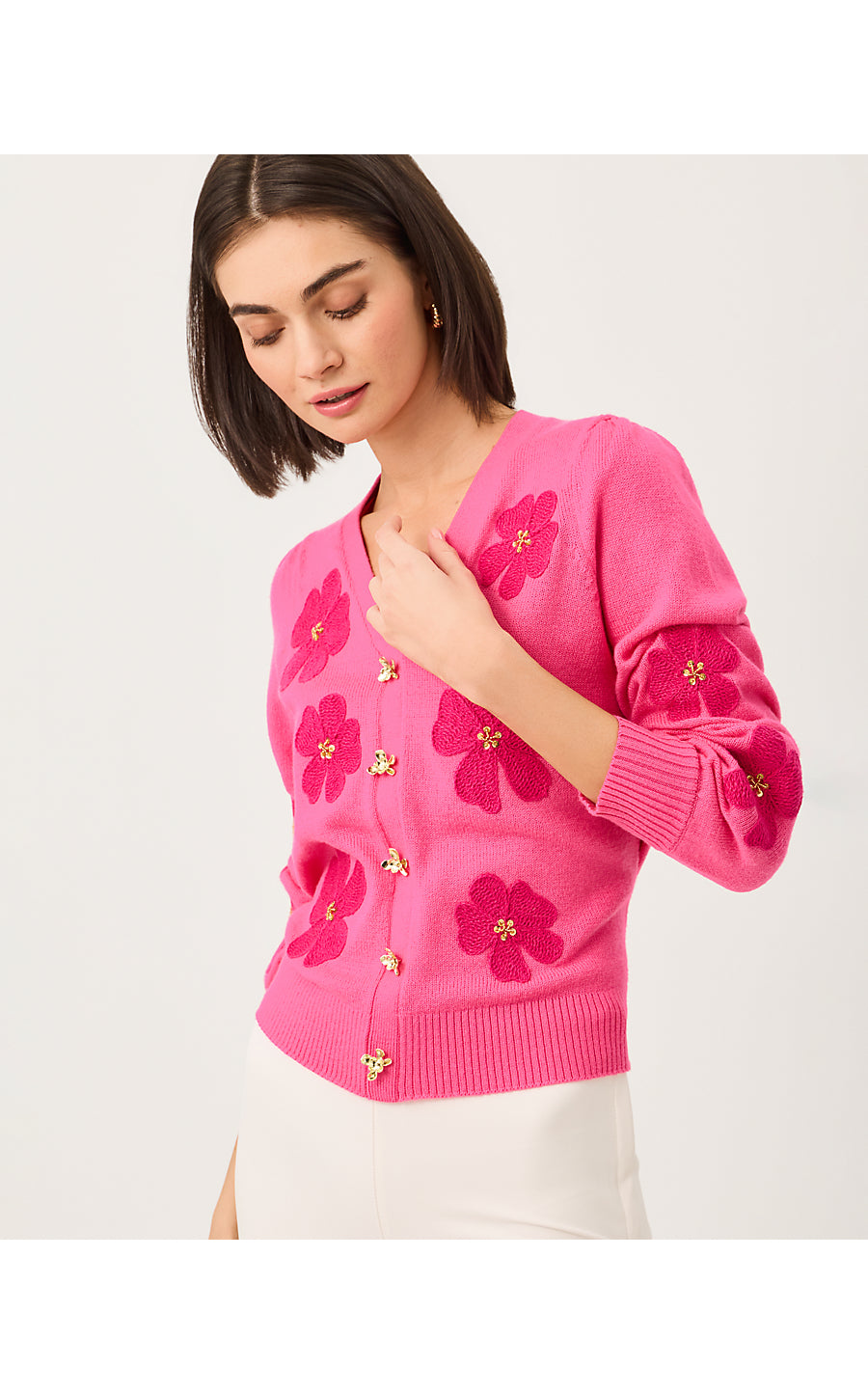 MILLARD SWEATER | PINK ASTER BIG LILLYS FLOWER EMBROIDERY