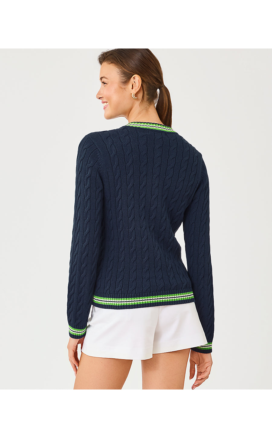 BROCKTON CREW NECK CARDIGAN | LOW TIDE NAVY X CHATEAU GREEN TIPPING