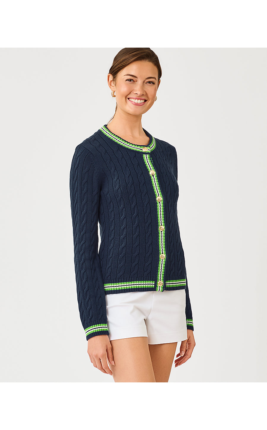 BROCKTON CREW NECK CARDIGAN | LOW TIDE NAVY X CHATEAU GREEN TIPPING