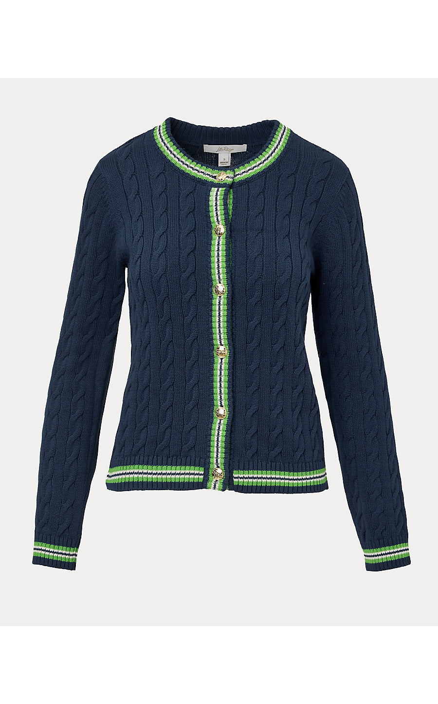 BROCKTON CREW NECK CARDIGAN | LOW TIDE NAVY X CHATEAU GREEN TIPPING