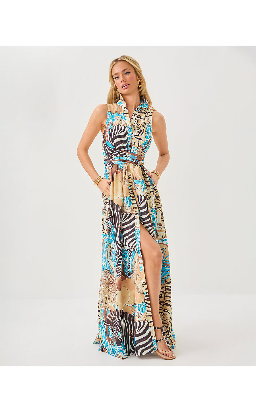 MARRIA STRETCH MAXI DRESS | BREEZY AQUA OVERSIZED LILLYS ZOO