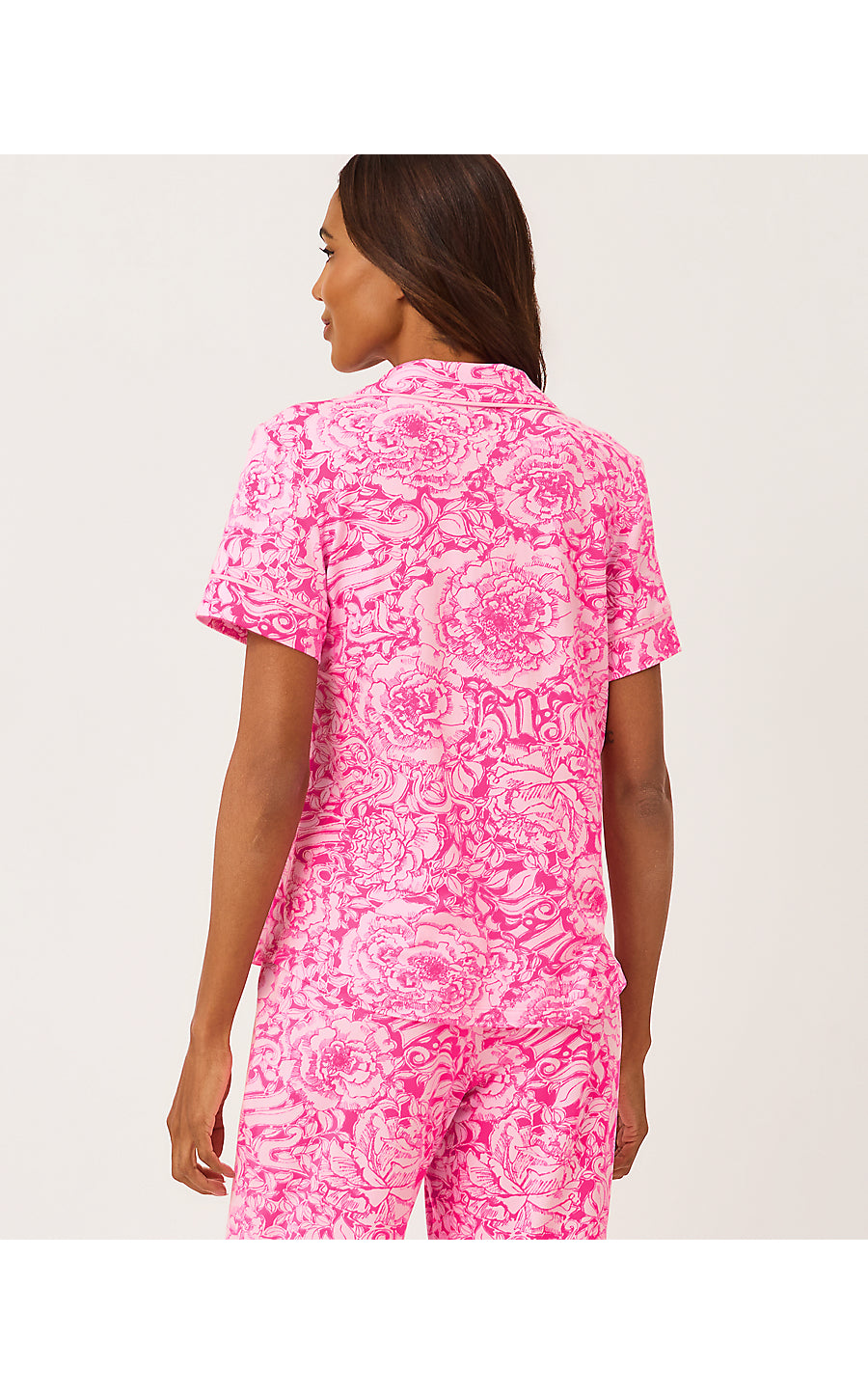 CRISPIN PJ BUTTON-UP TOP | PINK ASTER A ROSE BY ANY OTHER NAME