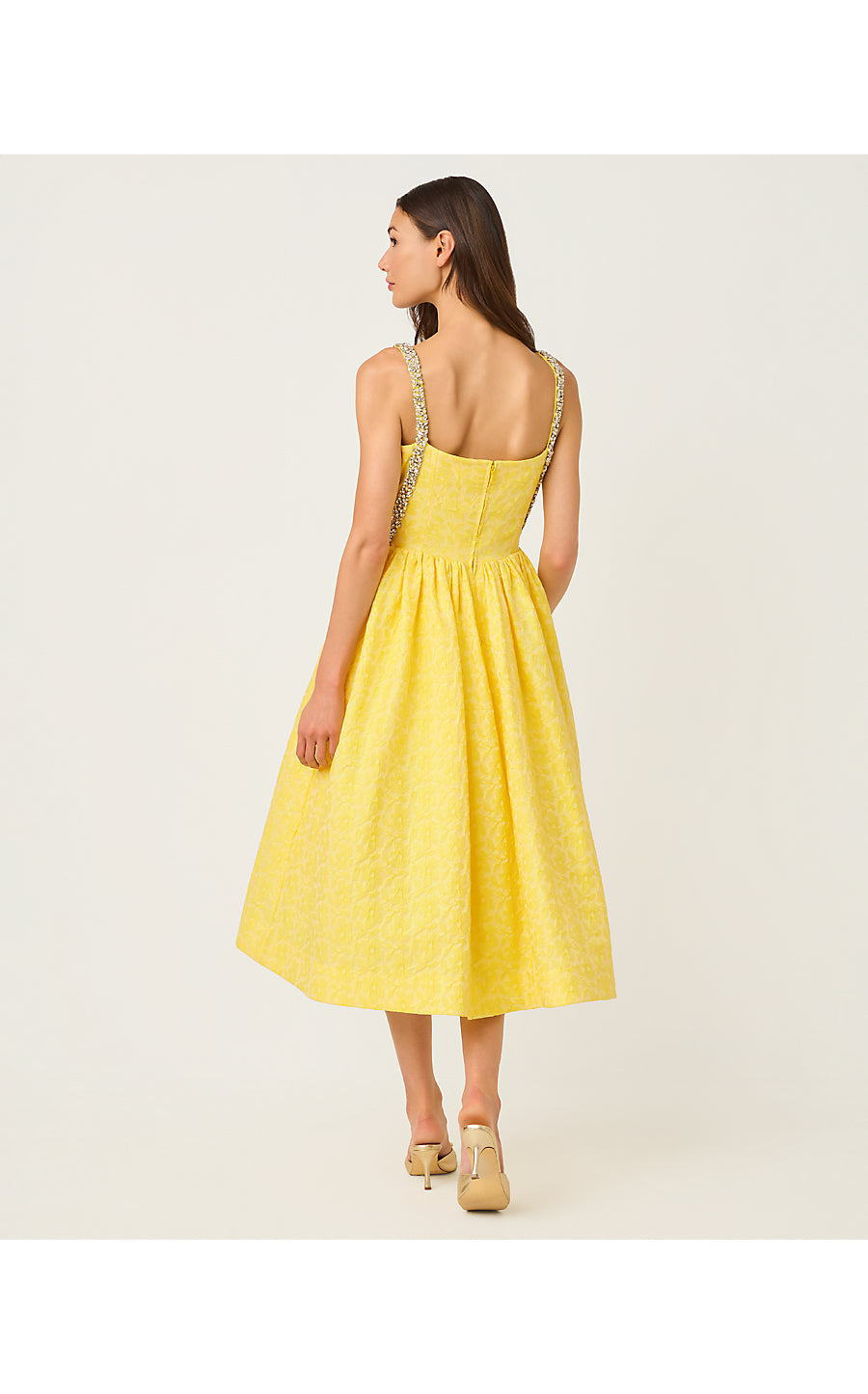 CARLINA MIDI DRESS | ESTELLE YELLOW IRIDESCENT FLORAL JACQUE