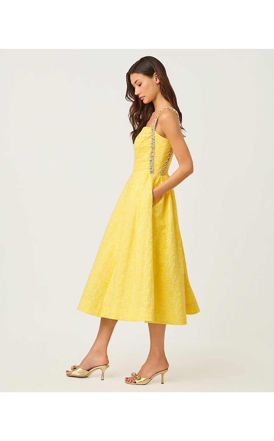 CARLINA MIDI DRESS | ESTELLE YELLOW IRIDESCENT FLORAL JACQUE