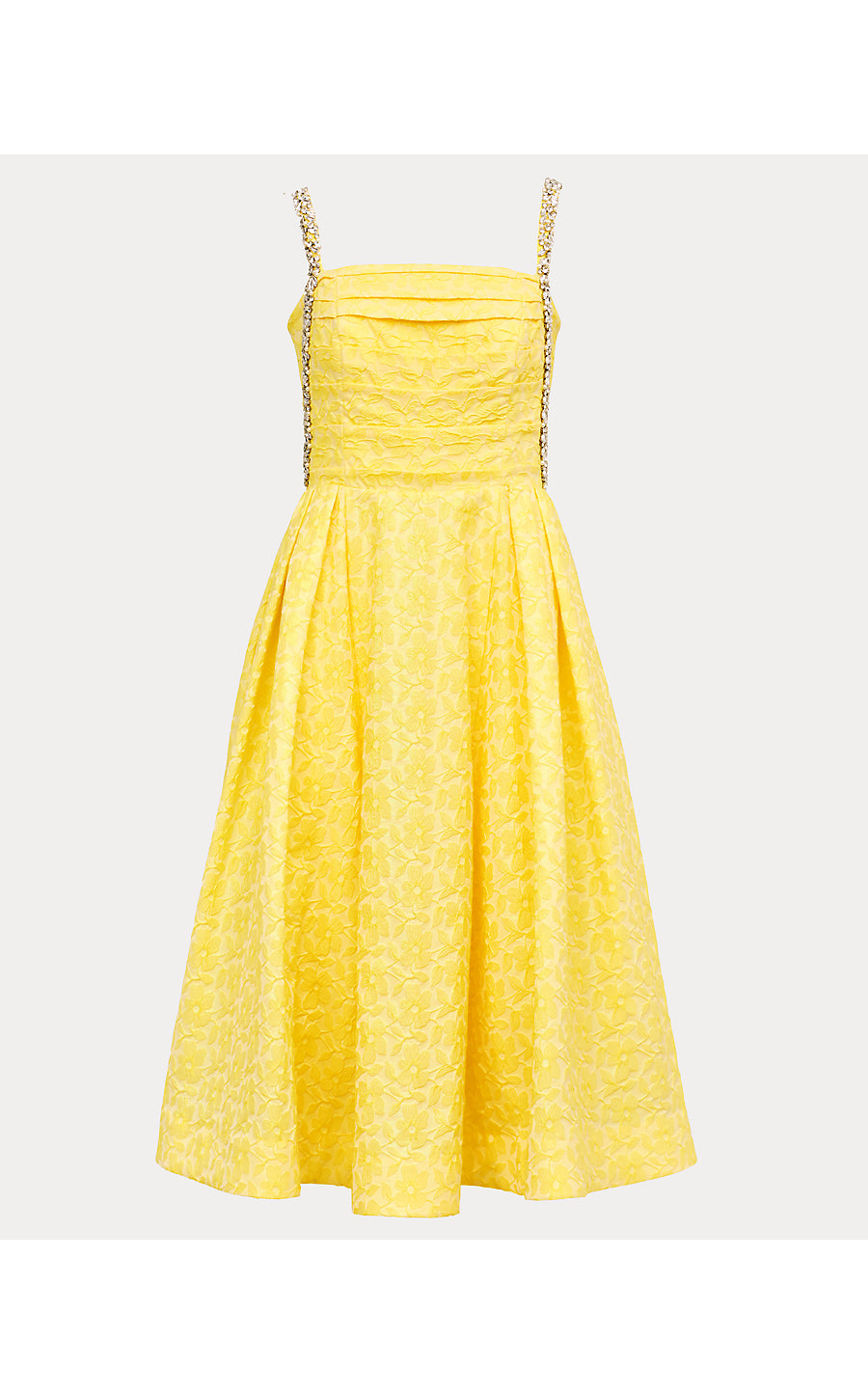CARLINA MIDI DRESS | ESTELLE YELLOW IRIDESCENT FLORAL JACQUE