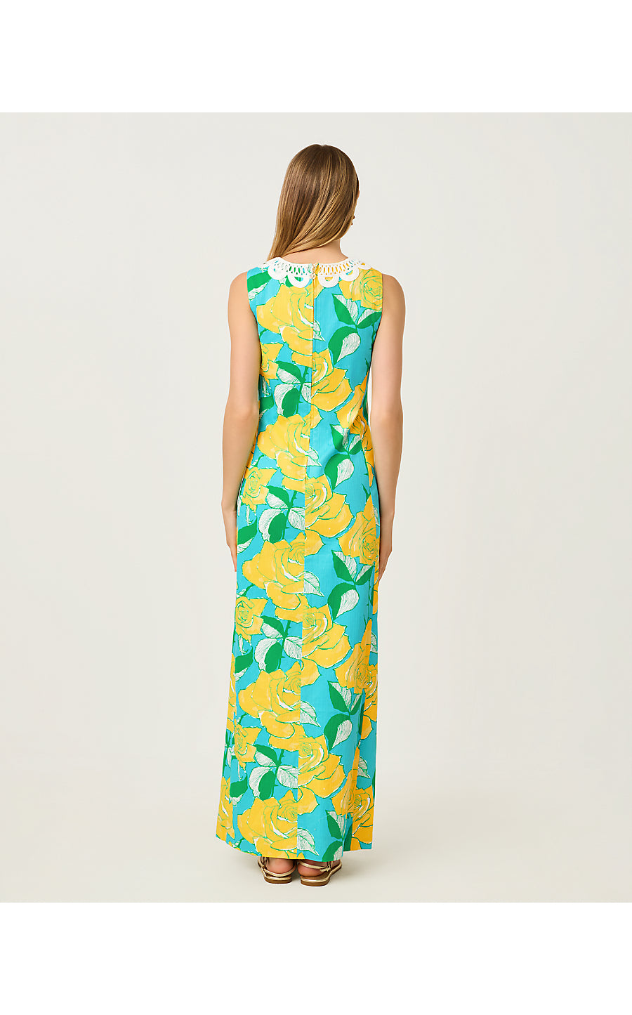 LOTTA STRETCH MAXI SHIFT DRESS | BLUE CURACAO ROSE BUD