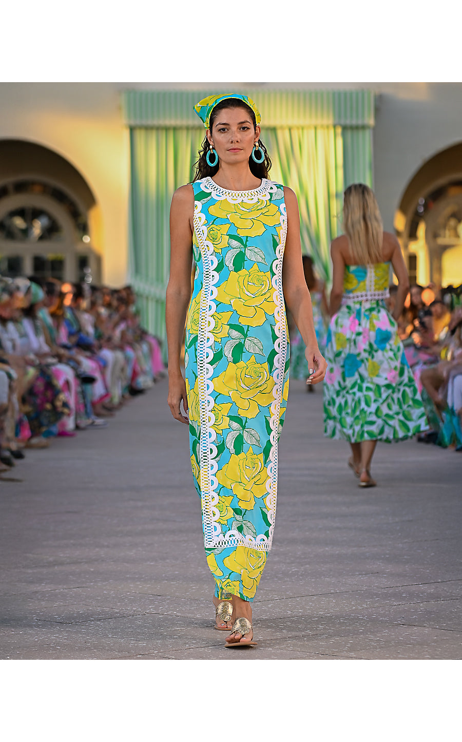 LOTTA STRETCH MAXI SHIFT DRESS | BLUE CURACAO ROSE BUD