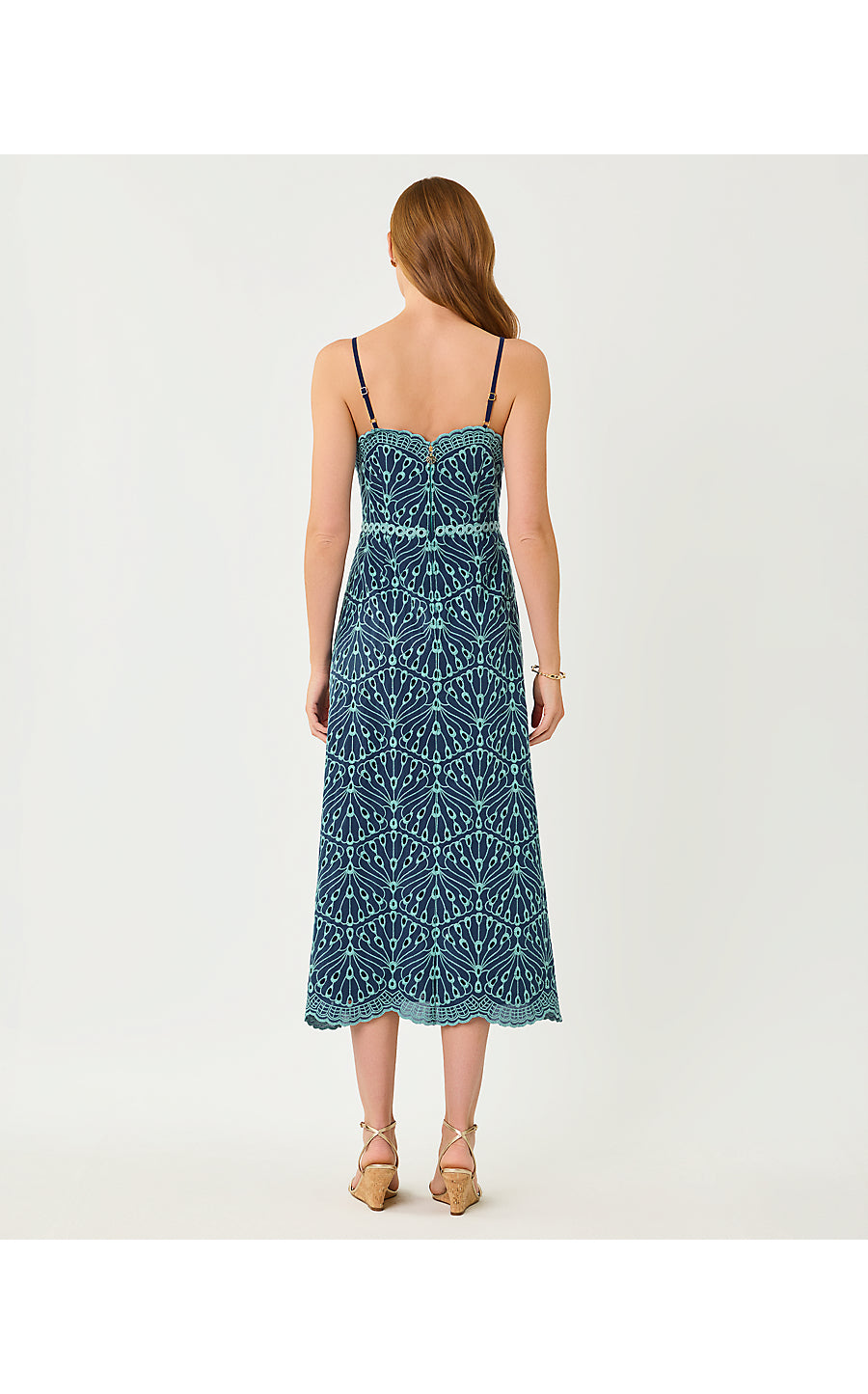 ARLIN MIDI DRESS | STARLIGHT NAVY X CAPRI BLUE QUEEN SCALLOP EYELET