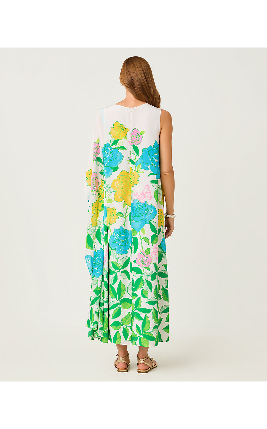 JAIDA SILK MAXI CAFTAN | MULTI ROSE BUD ENIGINEERED WOVEN MAXI DRESS