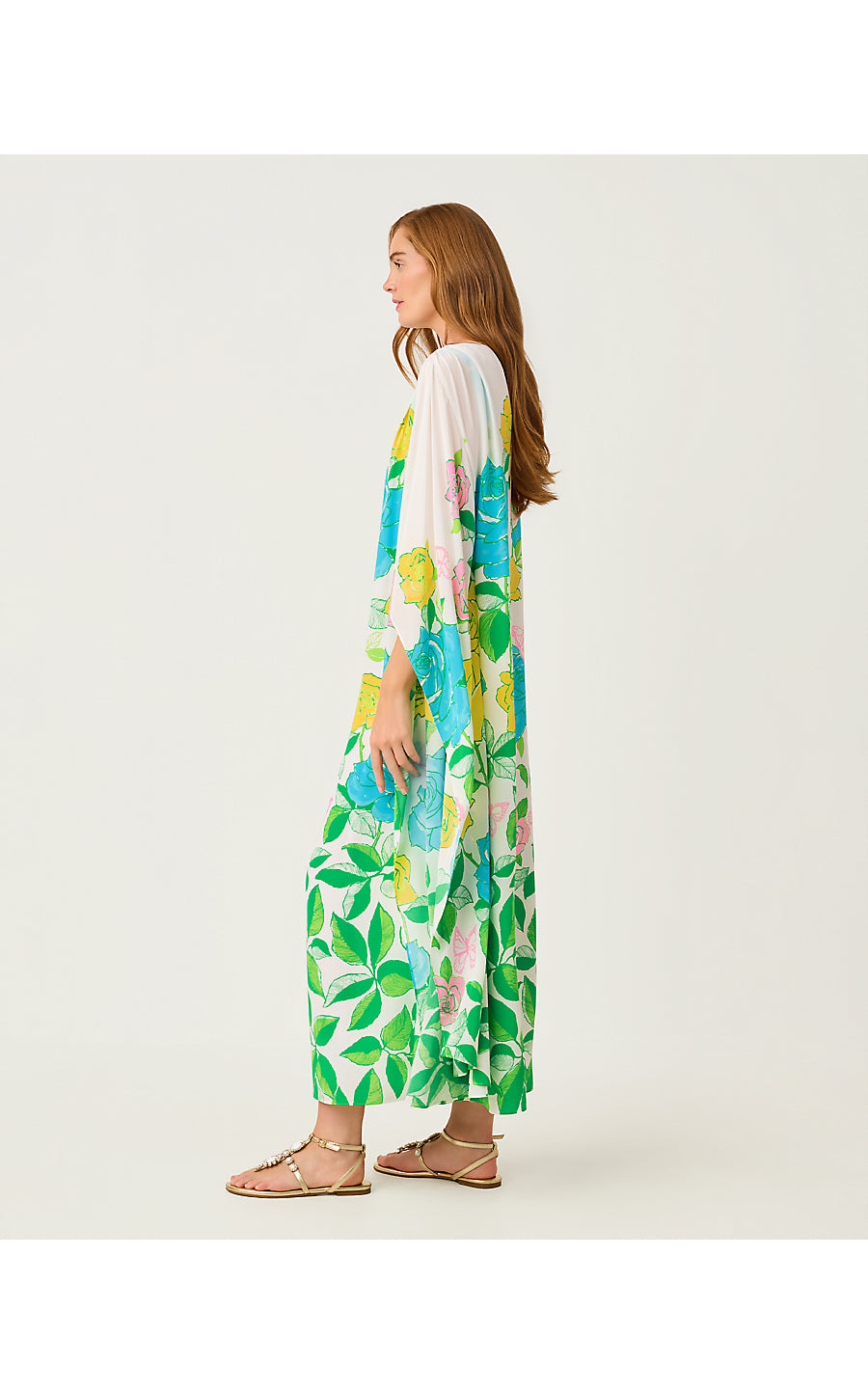 JAIDA SILK MAXI CAFTAN | MULTI ROSE BUD ENIGINEERED WOVEN MAXI DRESS
