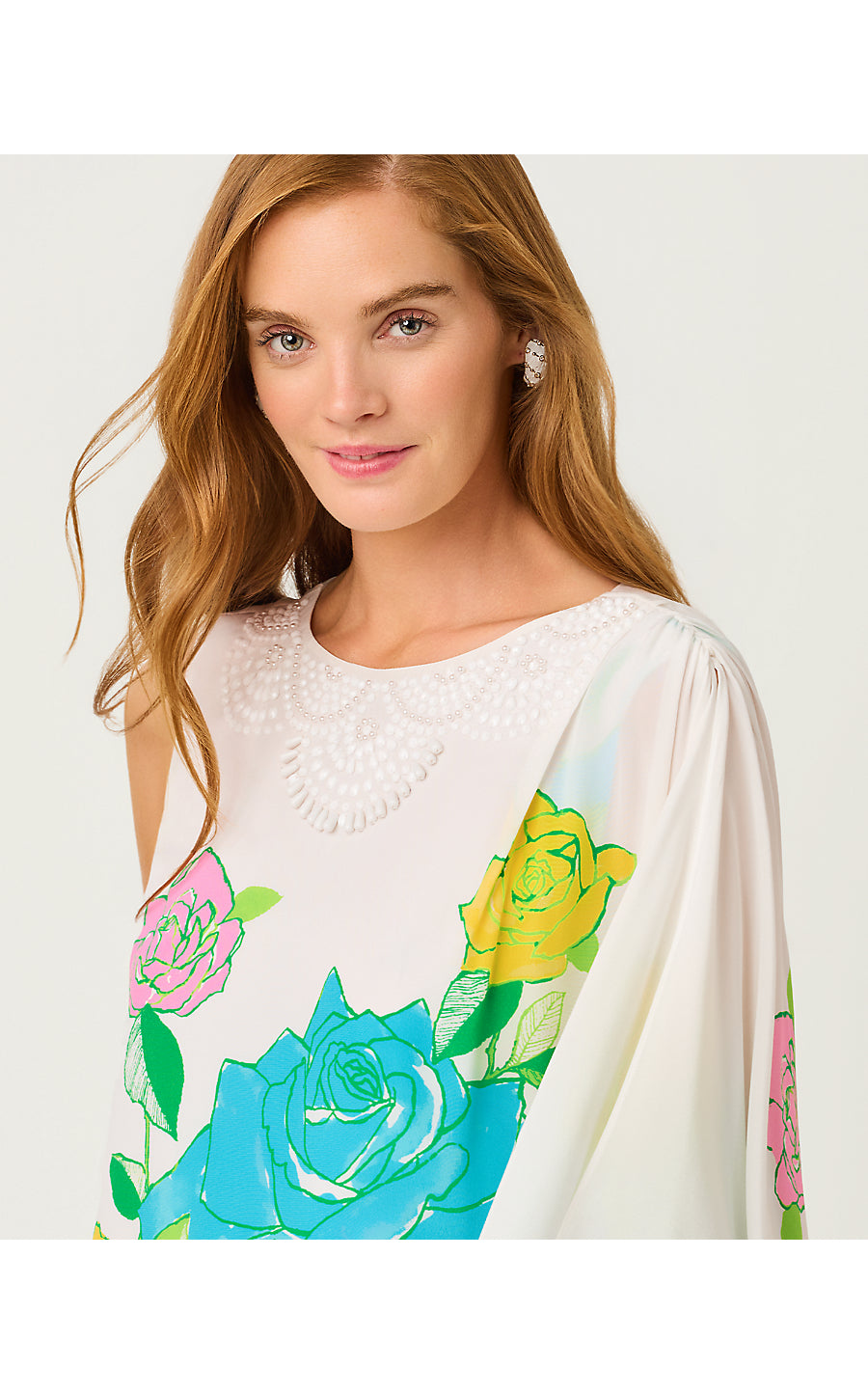 JAIDA SILK MAXI CAFTAN | MULTI ROSE BUD ENIGINEERED WOVEN MAXI DRESS