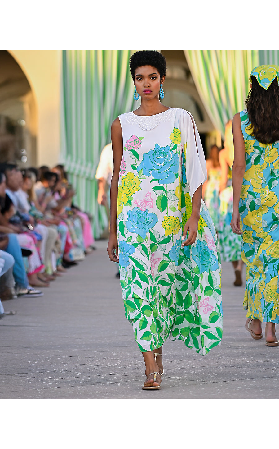JAIDA SILK MAXI CAFTAN | MULTI ROSE BUD ENIGINEERED WOVEN MAXI DRESS