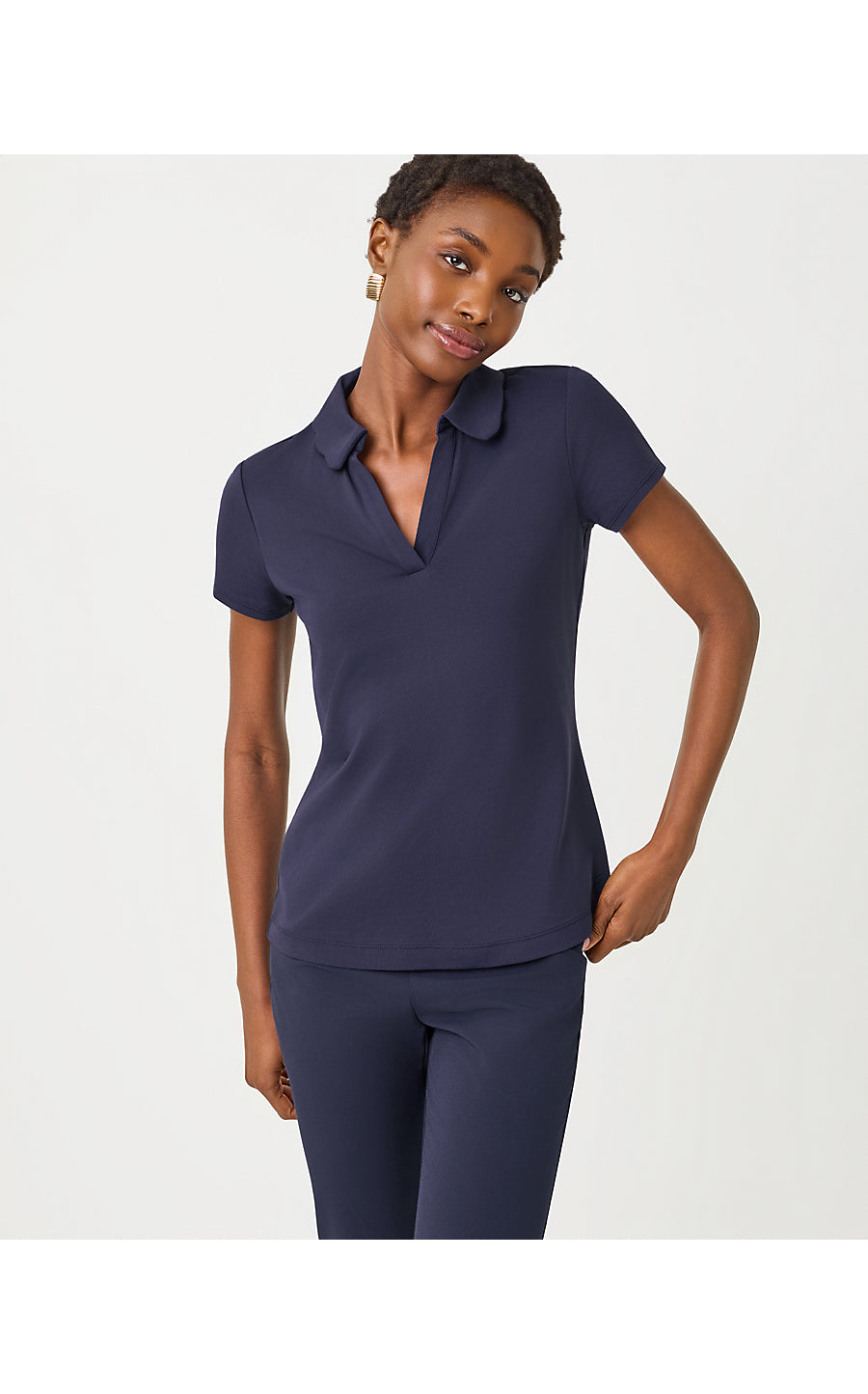FRIDA SCALLOP POLO | TRUE NAVY