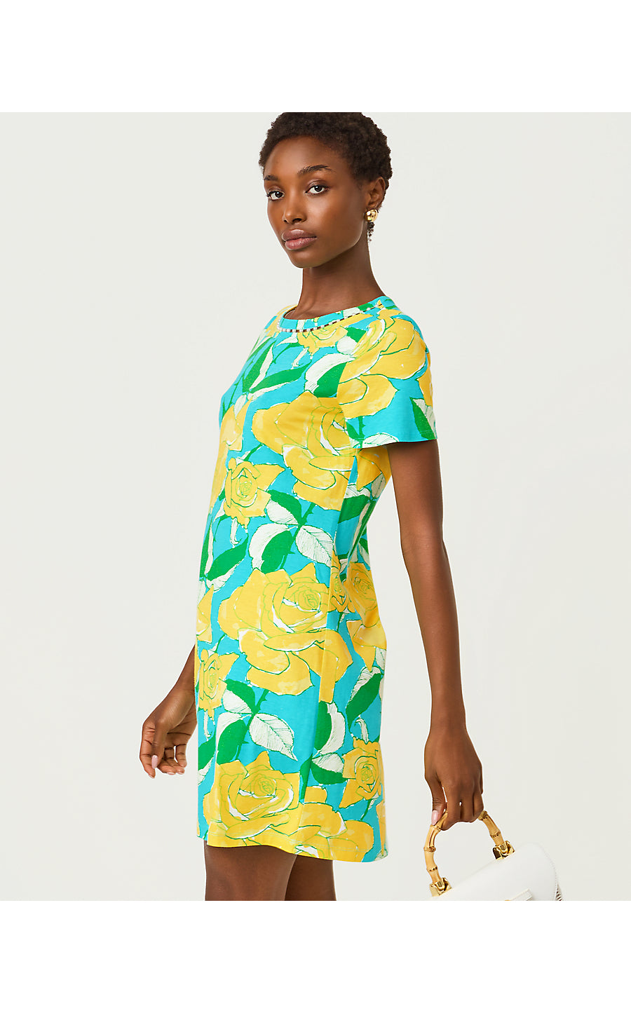 CODY SHORT SLEEVE DRESS | BLUE CURACAO ROSE BUD