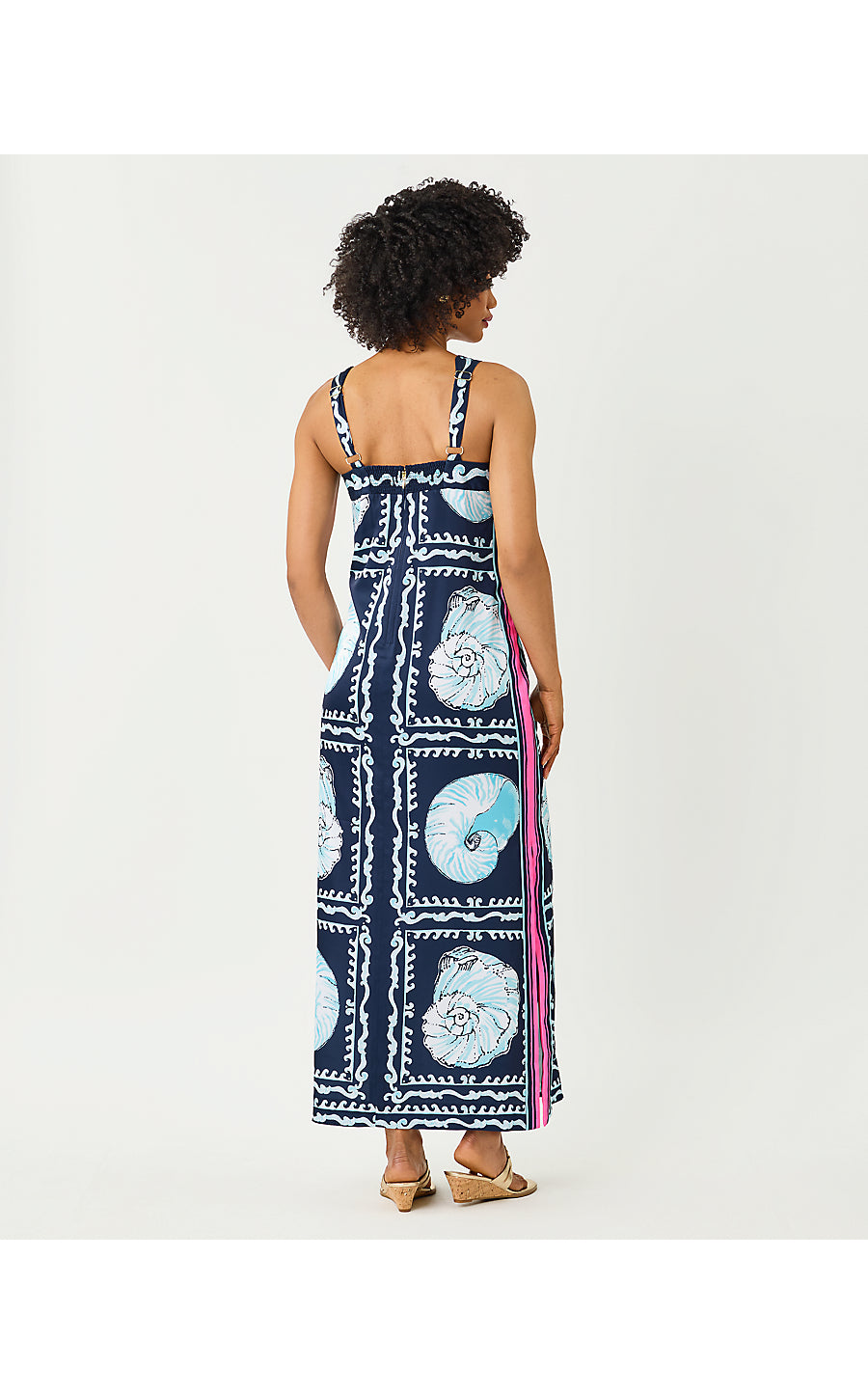 CASANDRA MAXI DRESS | LOW TIDE NAVY SHELL SHINE ENGINEERED WOVEN MAXI