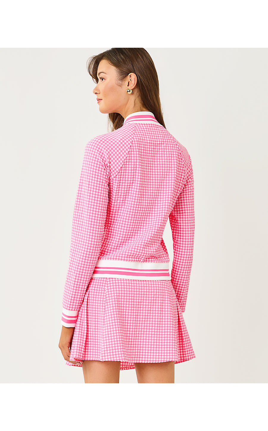 JAYDEA JACKET UPF 50+ | CHERRY BLOSSOM PINK MINI PERFORMANCE GINGHAM