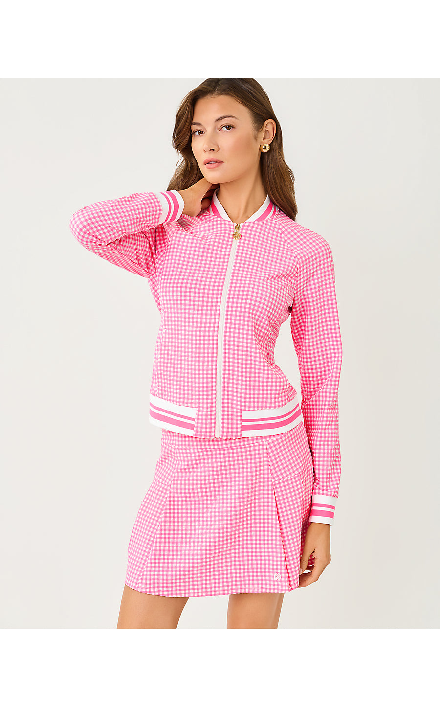 HUXLEY SKORT UPF 50+ | CHERRY BLOSSOM PINK MINI PERFORMANCE GINGHAM