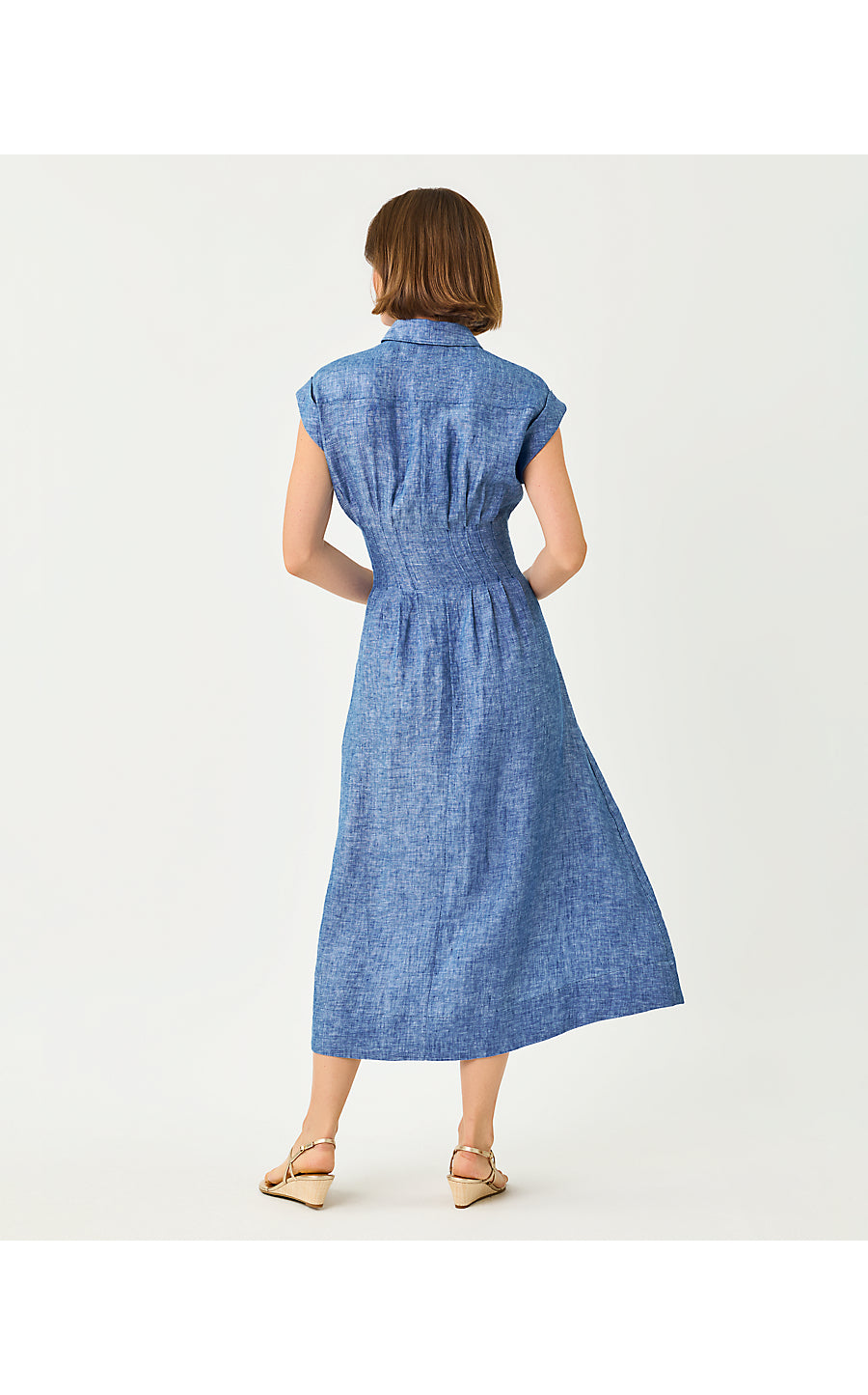 TONYA LINEN MIDI SHIRTDRE | STARLIGHT NAVY X RESORT WHITE