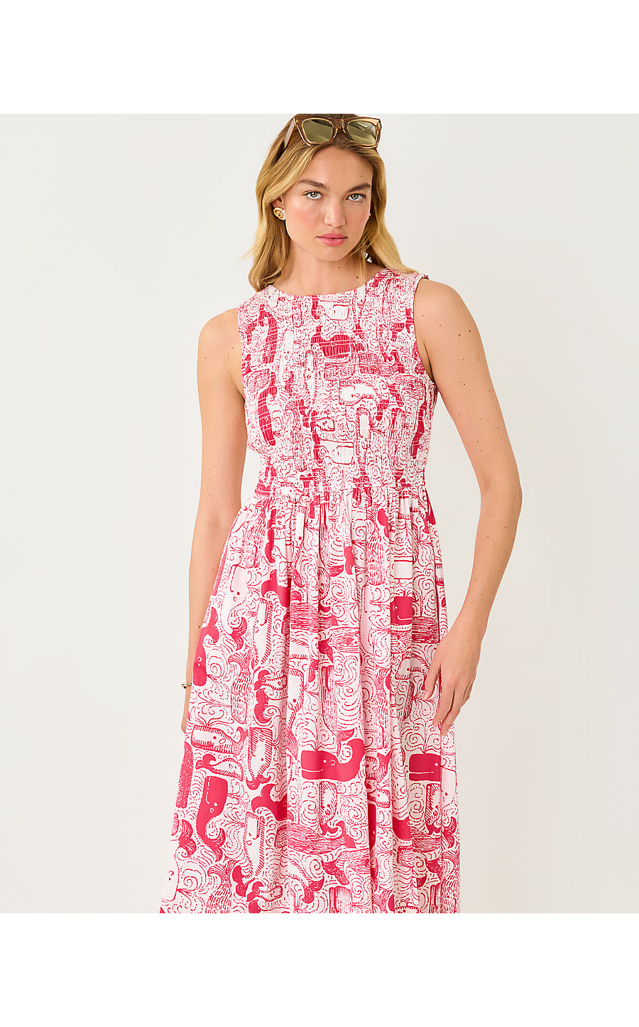 DAISEY SMOCKED MIDI DRESS | PARADISE PUNCH OVERSIZED THAR SHE BLOWS