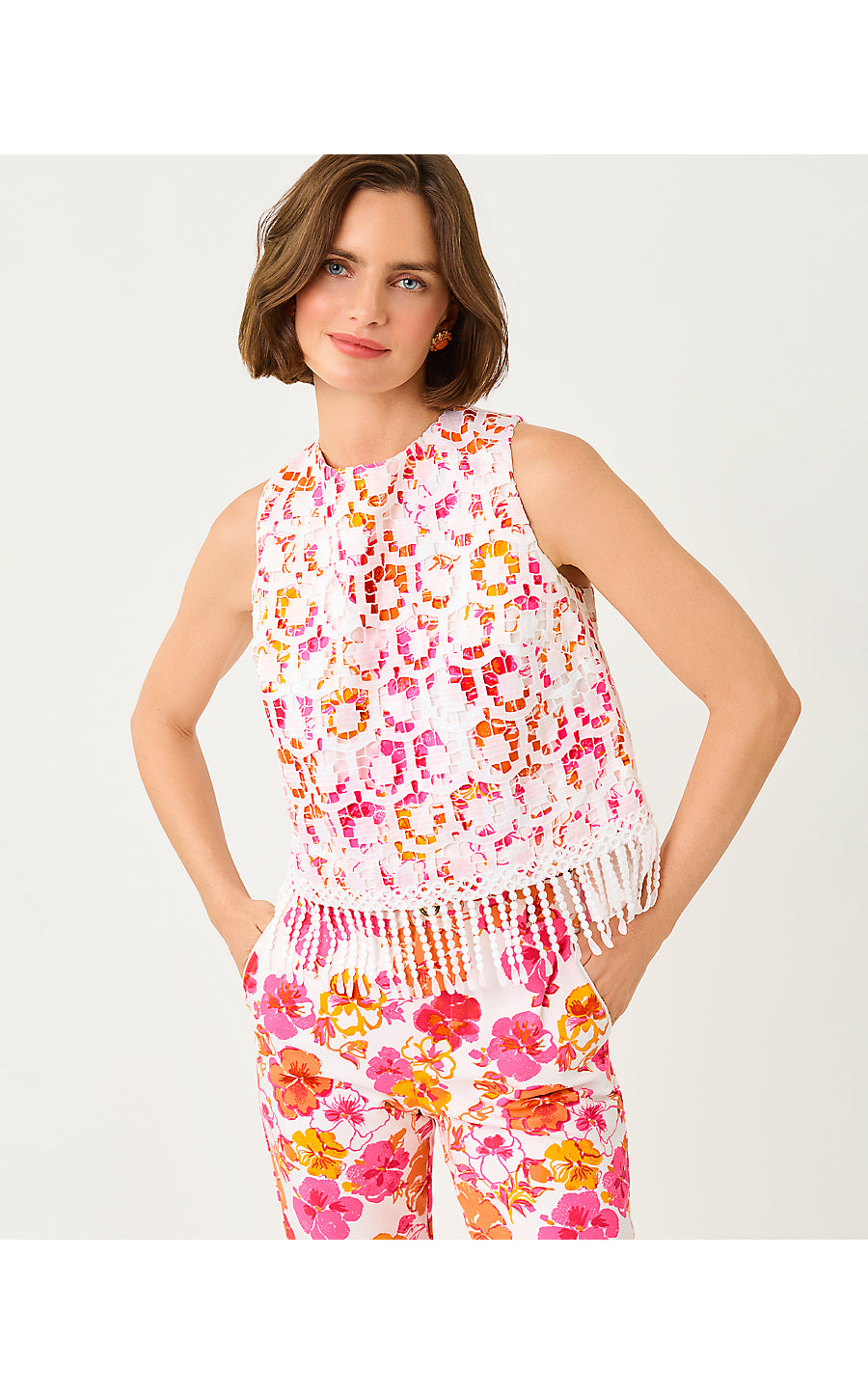 ANNALEESE SLEEVELESS CROP | RESORT WHITE PANSY FANSY